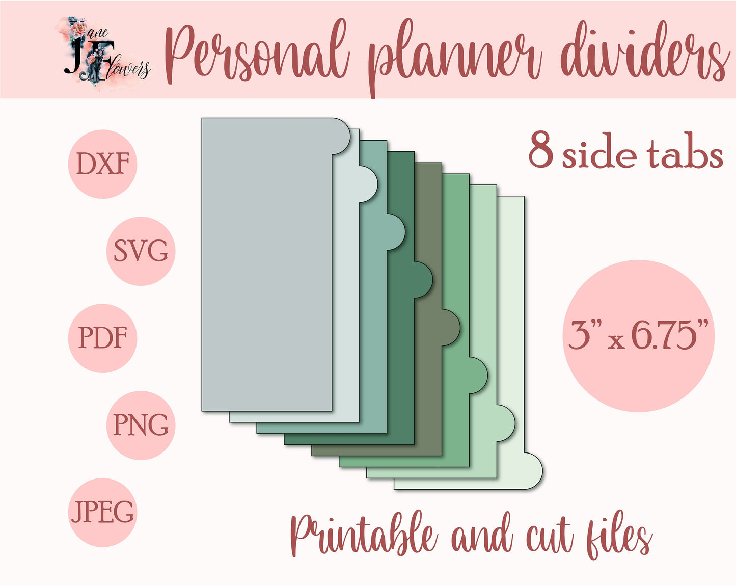 Personal planner tabs, side tab divider pages, personal tabbed dividers, budget planner tabs, dividers for Cricut, side tabs templates SVG