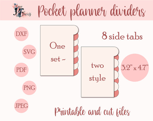 Pocket planner tabs, side tab dividers template, divider pages, pocket tabbed dividers, dividers for Cricut, SVG tabs, budget dividers