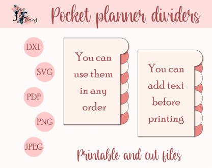 Pocket planner tabs, side tab dividers template, divider pages, pocket tabbed dividers, dividers for Cricut, SVG tabs, budget dividers