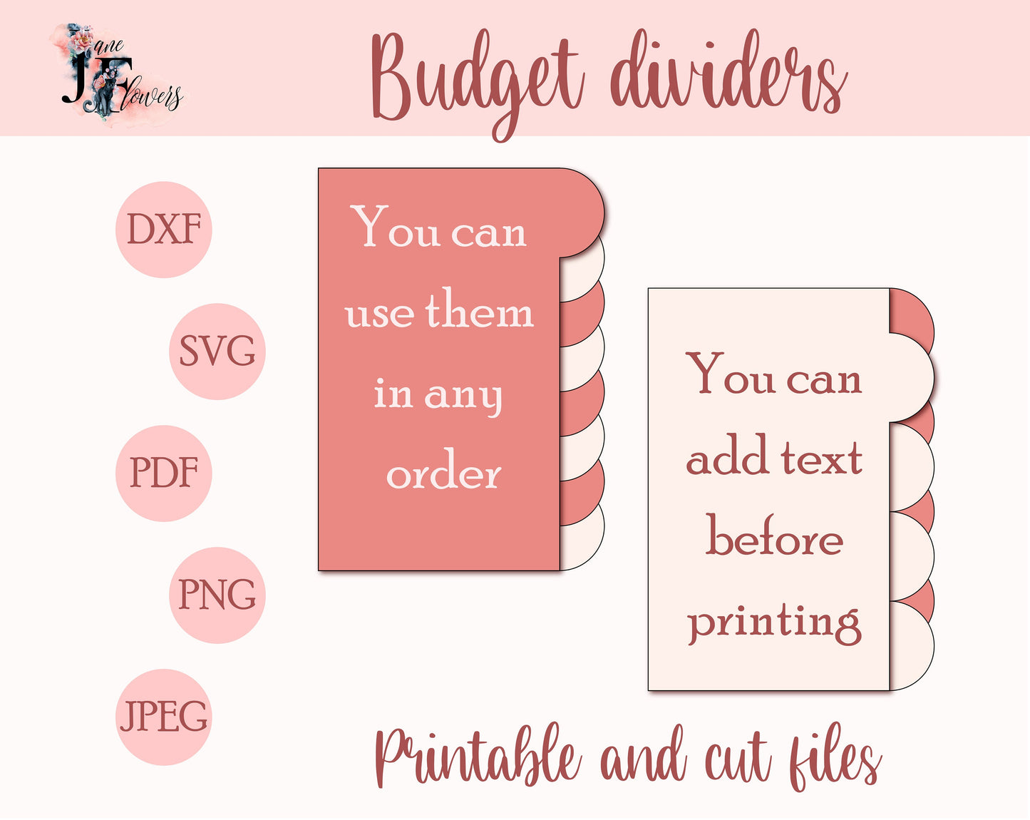 Budget folder dividers, cash tab dividers template, divider pages, cash label dividers, dividers for Cricut, SVG tabs, budget dividers