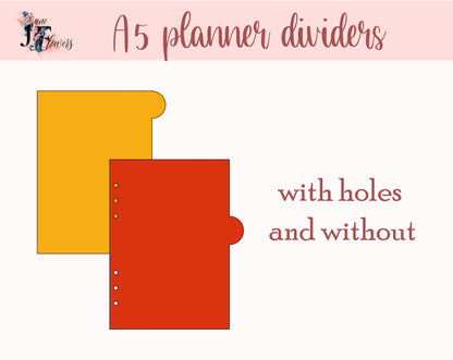 Autumn A5 planner divider pages, 6 binder rounded divider template cut file for Cricut, printable tabs pattern SVG, PDF with punch holes