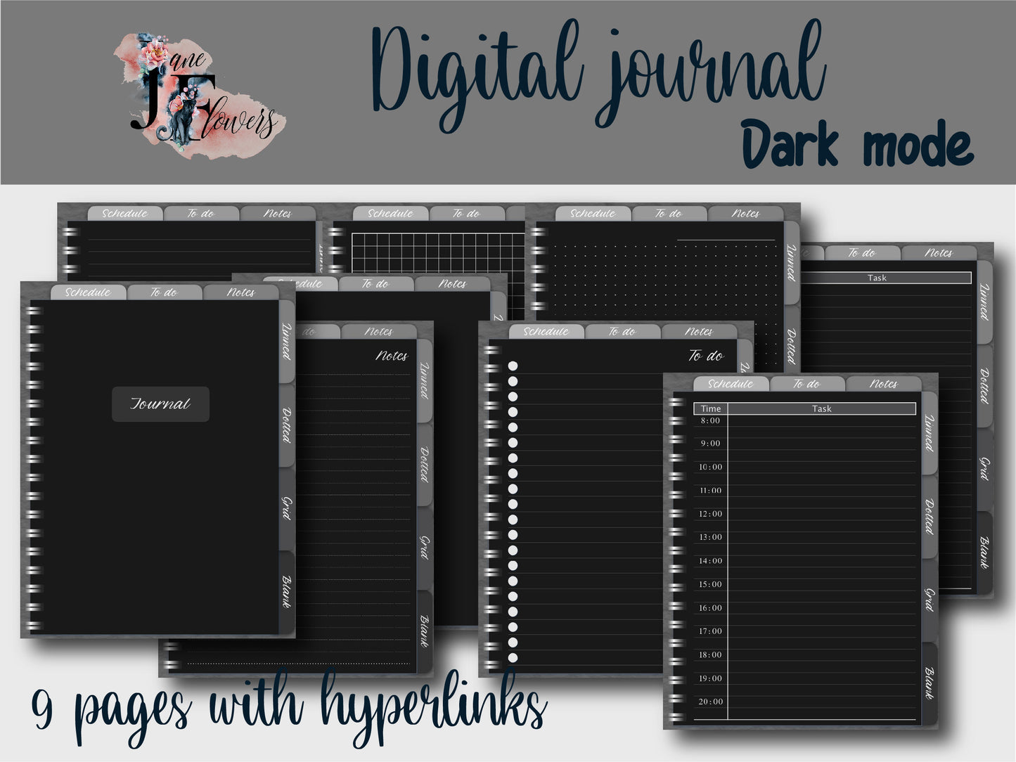 Goodnotes journal dark mode, cute digital notes