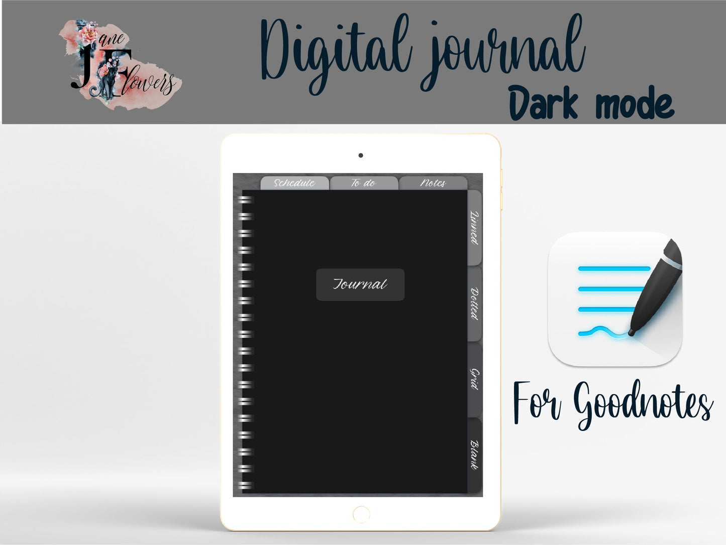 Goodnotes journal dark mode, cute digital notes