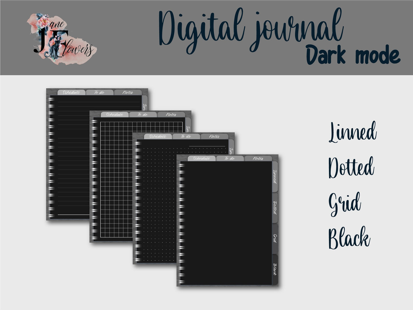 Goodnotes journal dark mode, cute digital notes