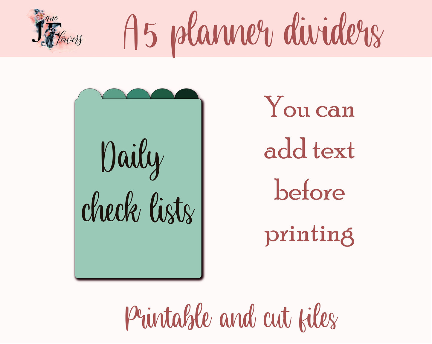 5 top tabs A5 planner divider pages, 6 binder divider template cut file for Cricut, printable tabs pattern SVG, PDF back to school projects