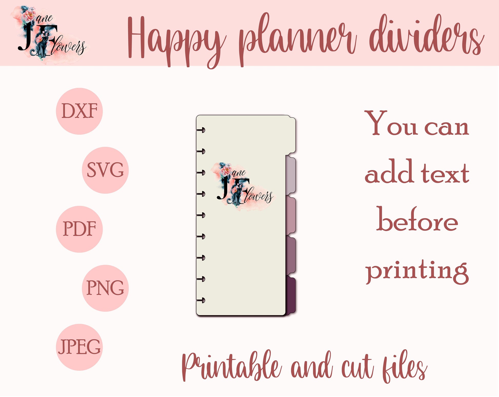 Happy planner dividers svg, Skinny Classic divider pages, discbound printable dividers, 6 side tabs templates SVG, PDF