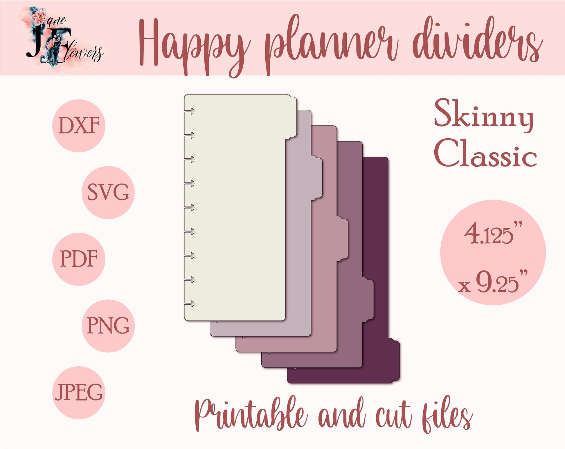 Happy planner dividers svg, Skinny Classic divider pages, discbound printable dividers, 6 side tabs templates SVG, PDF