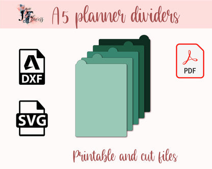 5 top tabs A5 planner divider pages, 6 binder divider template cut file for Cricut, printable tabs pattern SVG, PDF back to school projects