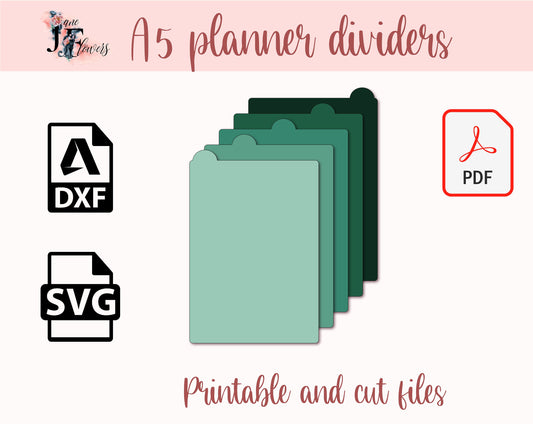 5 top tabs A5 planner divider pages, 6 binder divider template cut file for Cricut, printable tabs pattern SVG, PDF back to school projects