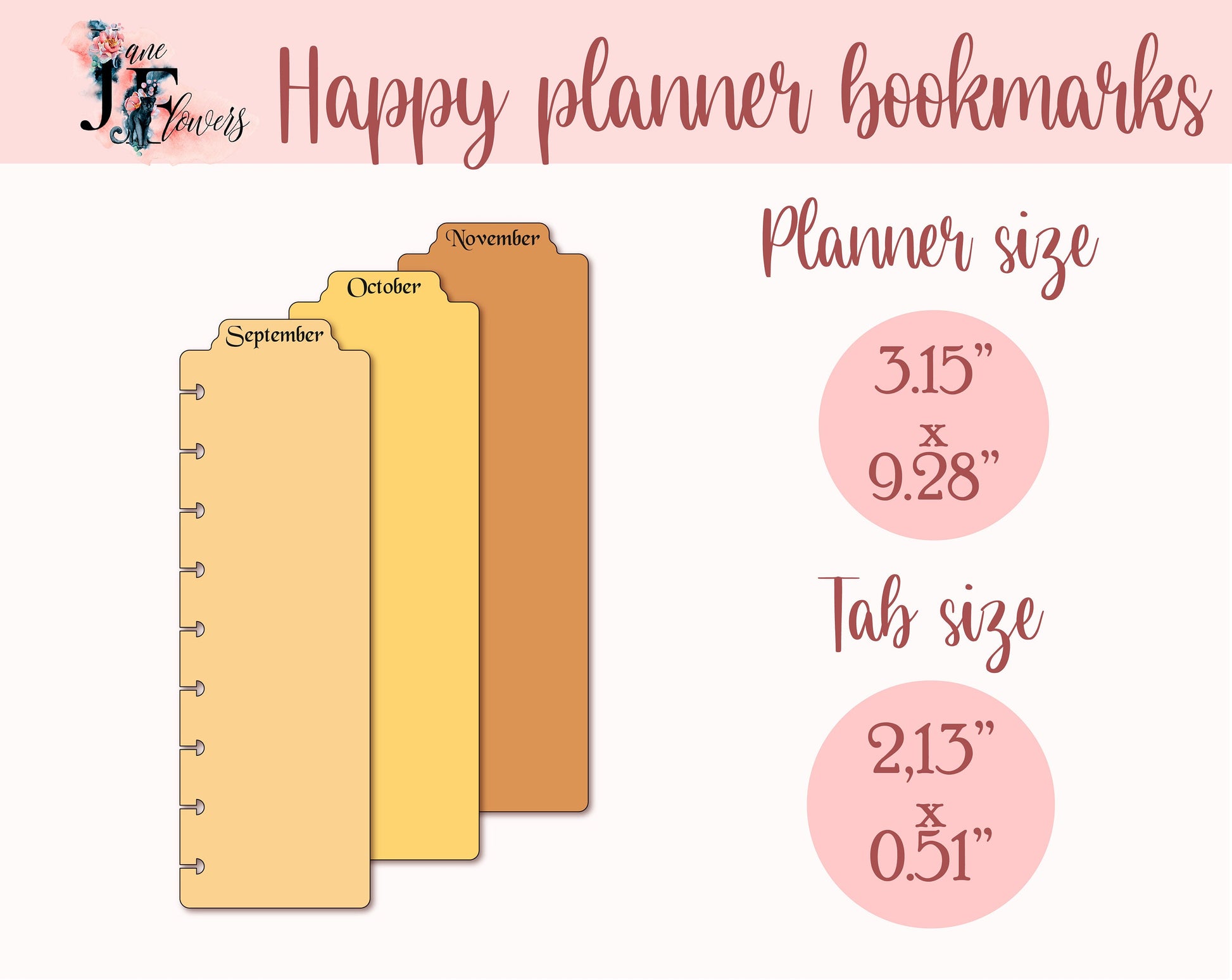 DIY monthly bookmarks for Classic Happy planner, printable disc bound planner bookmarks, discbound dividers for Cricut, tabs templates SVG