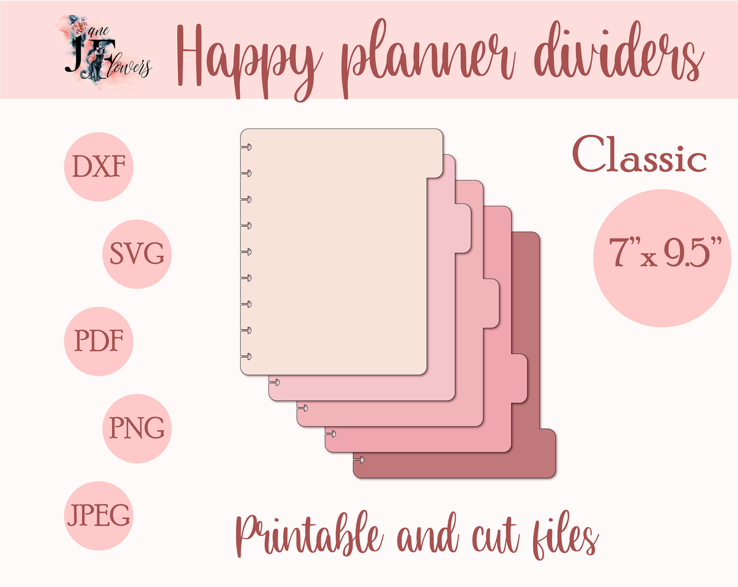 DIY dividers for Classic Happy planner, divider pages for Happy planner classic, discbound dividers for Cricut, tabs templates SVG, PDF