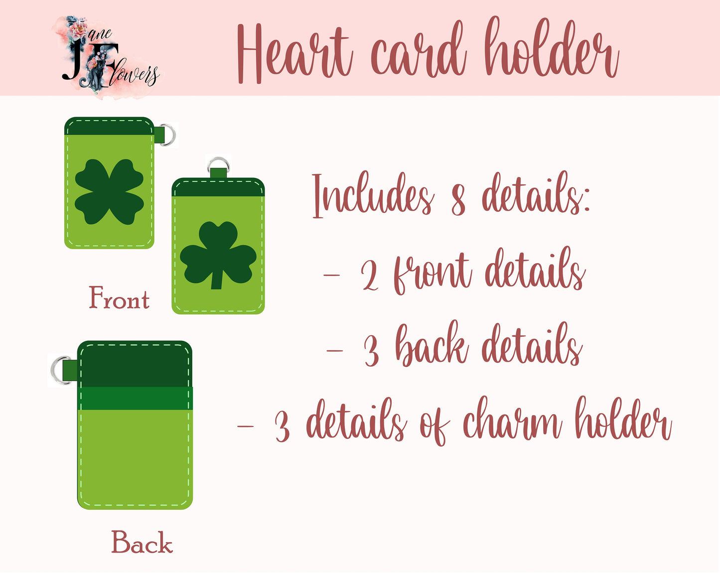 St Patrick's Day svg, shamrock faux leather svg, id badge holder pattern, slim purse template, business card pouch, vertical cute wallet