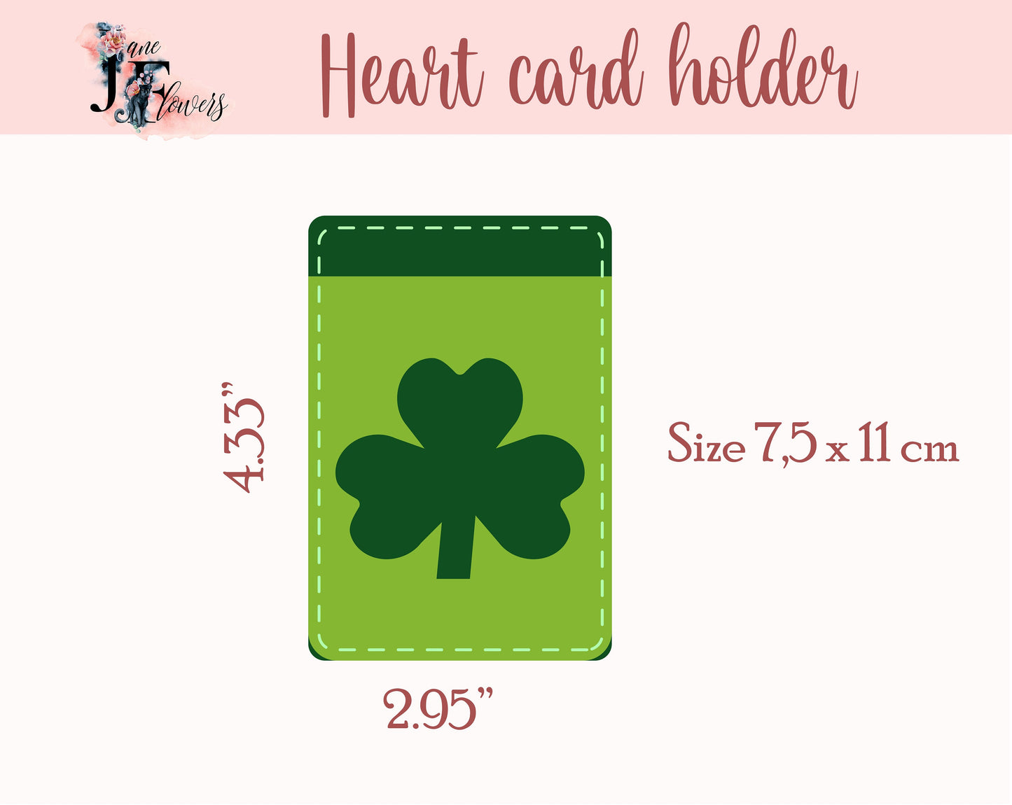 St Patrick's Day svg, shamrock faux leather svg, id badge holder pattern, slim purse template, business card pouch, vertical cute wallet