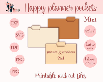 Dividers with pocket for Mini Happy planner, DIY pocket pages for Happy planner mini, discbound dividers for Cricut, tabs templates SVG