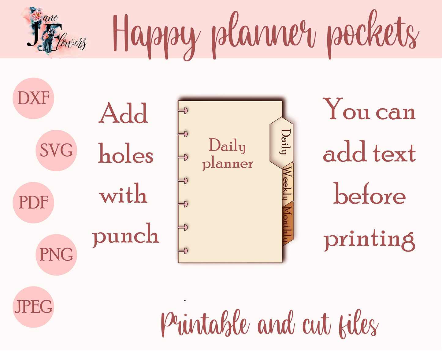 Dividers with pocket for Mini Happy planner, DIY pocket pages for Happy planner mini, discbound dividers for Cricut, tabs templates SVG