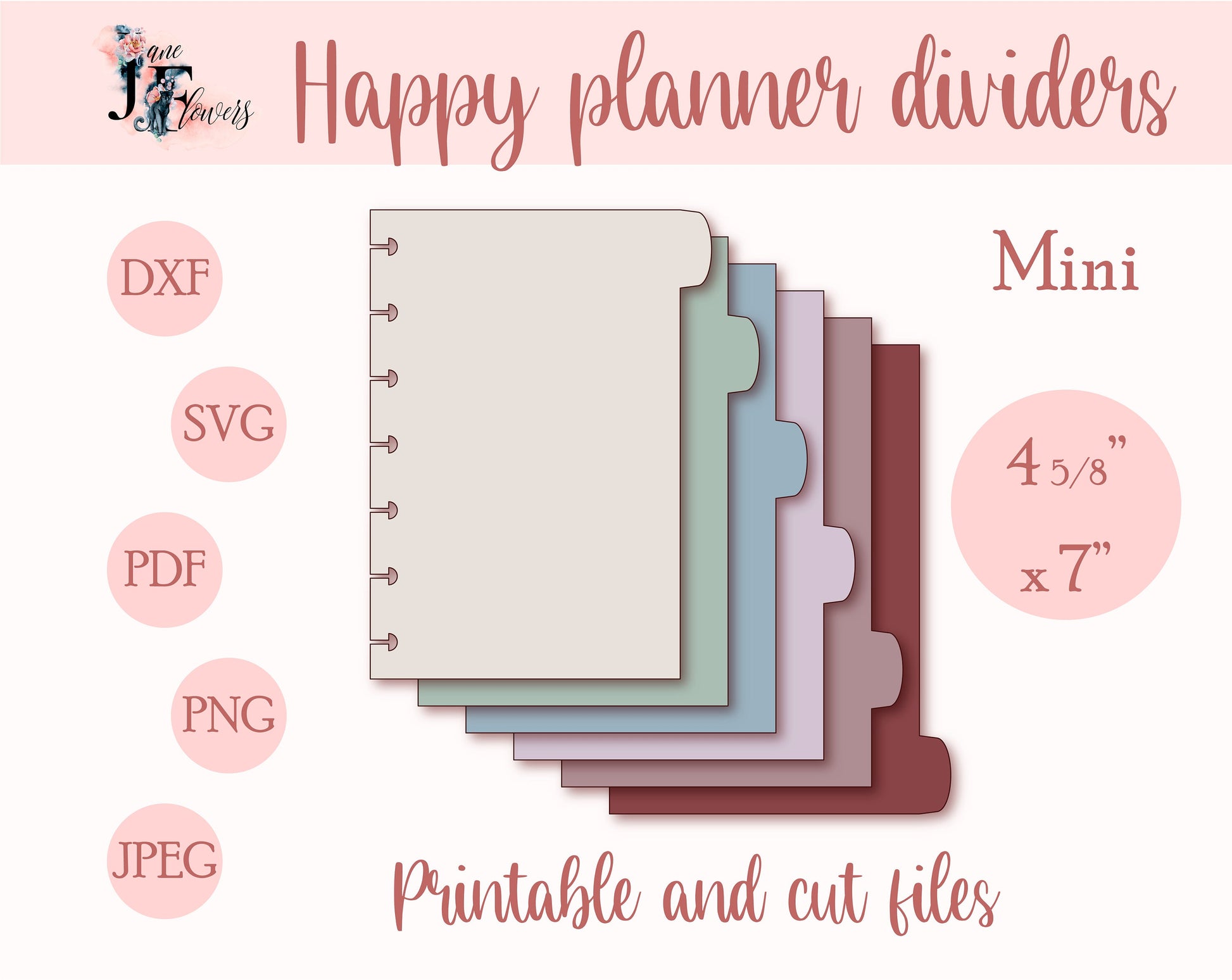 Mini Happy planner dividers templates SVG, 6 divider pages for Happy planner mini, discbound planner inserts for Cricut, printable dividers