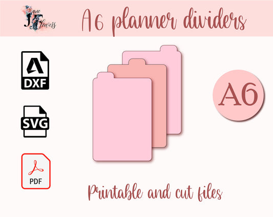 A6 top tab planner dividers, 3 top tabs, planner tabs, SVG top tab dividers, A6 tabbed divider pages, dividers for Cricut, A6 tabs templates