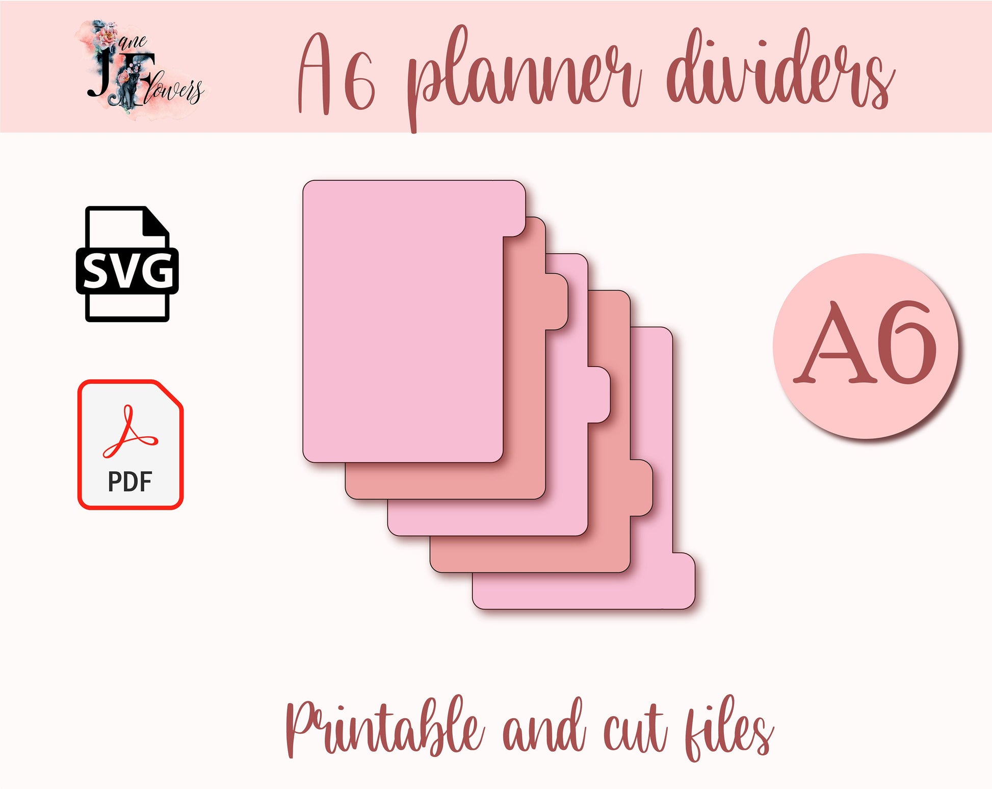 A6 Planner Tabs, Divider Pages, A6 Tabbed Dividers, Sezonly planner tabs, Dividers for Cricut, A6 side tabs templates, Cut journal tabs SVG