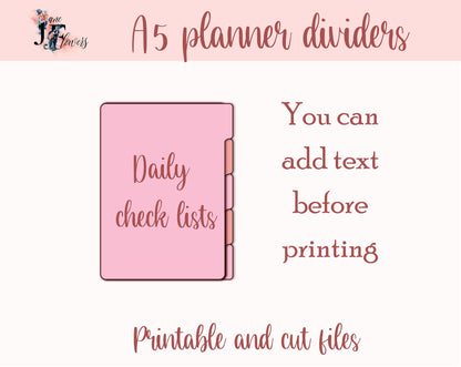 A5 planner dividers SVG, 5 planner tabs, A5 planner dividers for Cricut, Page tabs templates, Planner dividers SVG, PDF Printable dividers