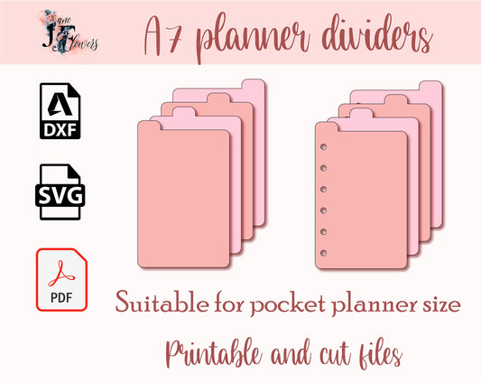 A7 planner tabs, A7 top tab dividers template, 4 divider pages, pocket tabbed dividers, dividers for Cricut, A7 top tabs templates, SVG tabs