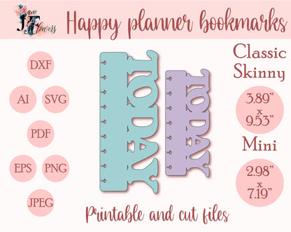 Classic Happy planner bookmark SVG template, disc bound page marker for Happy planner mini, Cricut tabs pattern, today page printable