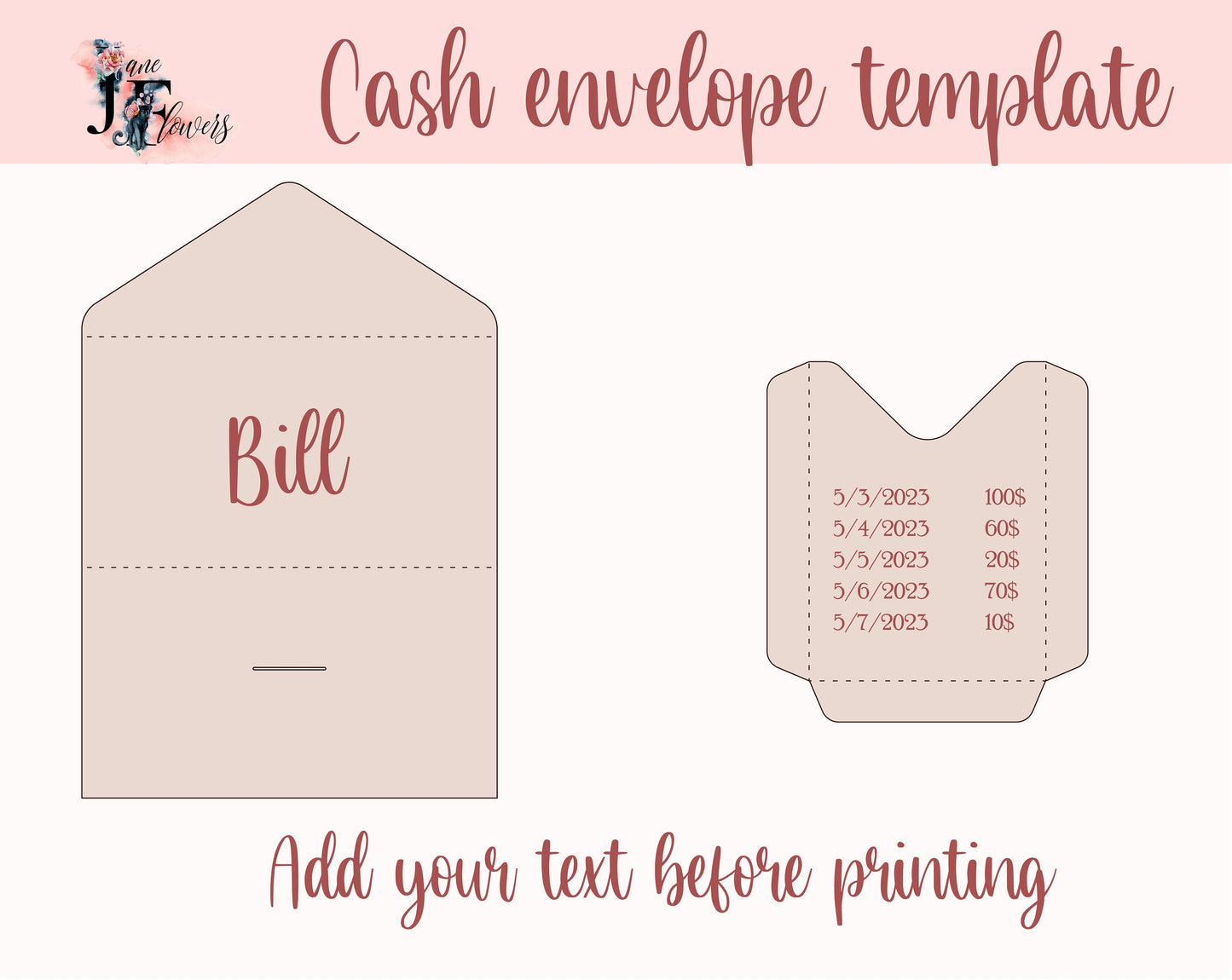 Cash envelope with pocket, money envelope template SVG, Cricut budget envelopes pattern DXF, cute vintage printable envelope pdf download