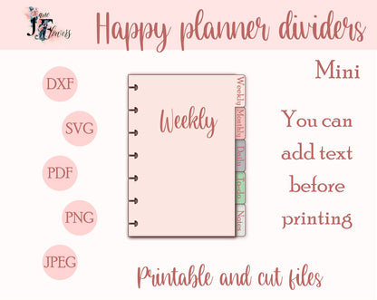 Mini Happy planner dividers SVG, DIY season dividers pattern for Happy planner mini, Cricut discbound divider, printable planner supplies