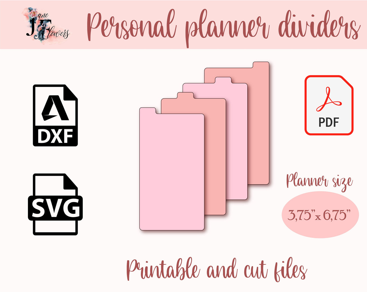 Printable dividers for personal planner size 3.75x6.75, planner inderts, top tab dividers SVG, blank separators, seasonal divider templates