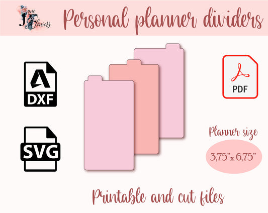 Personal planner divider cut pattern, 3 top tab divider pages, printable planner inserts, SVG dividers for Cricut, top tabs templates SVG