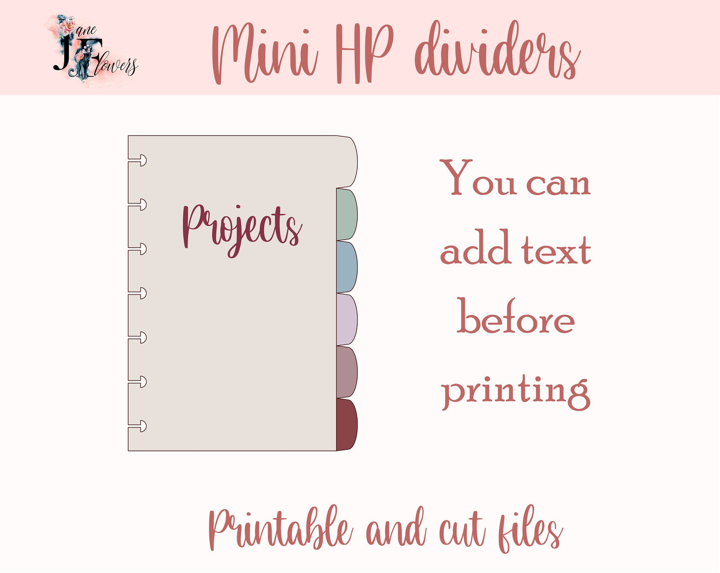 Mini Happy planner dividers templates SVG, 6 divider pages for Happy planner mini, discbound planner inserts for Cricut, printable dividers