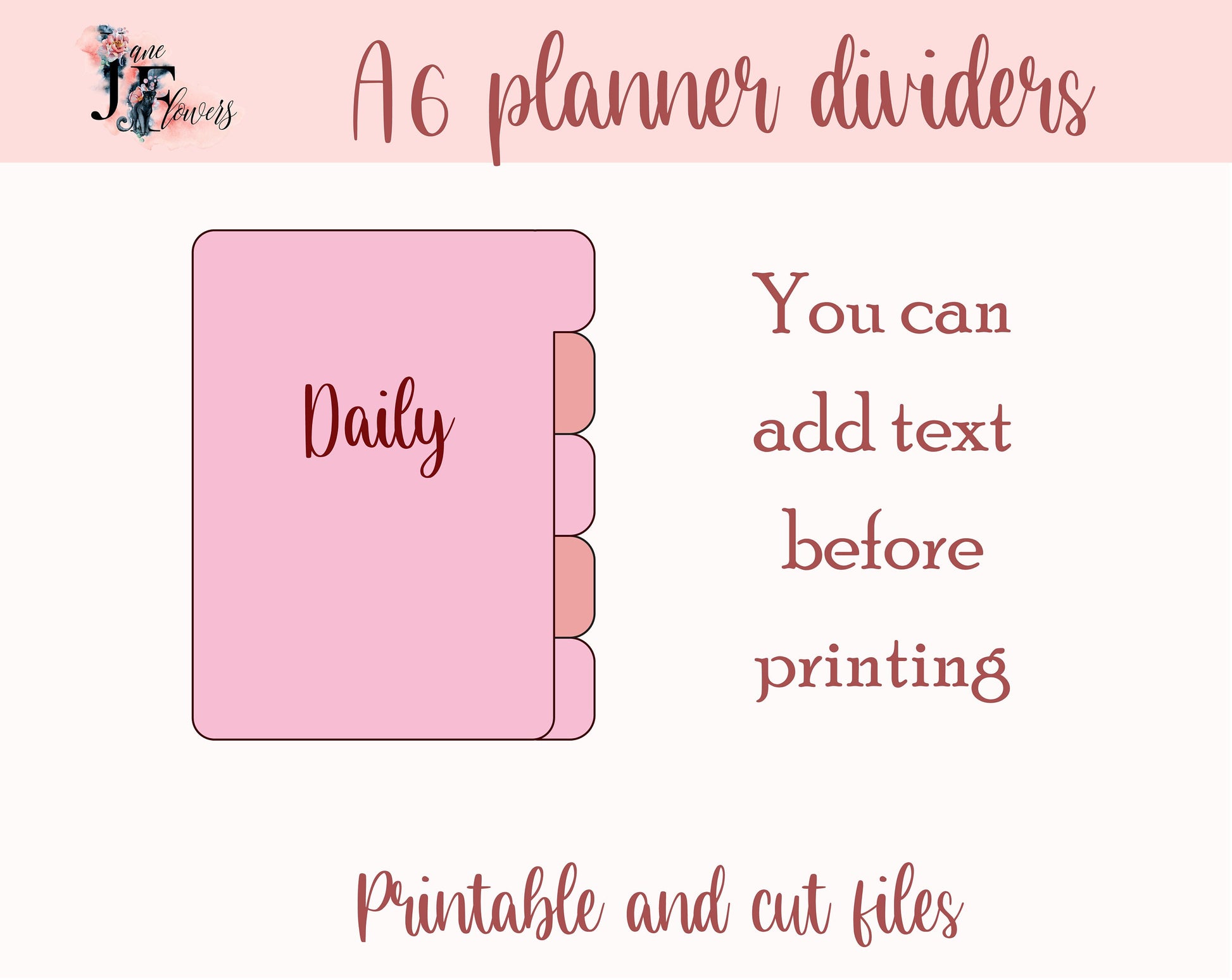 A6 Planner Tabs, Divider Pages, A6 Tabbed Dividers, Sezonly planner tabs, Dividers for Cricut, A6 side tabs templates, Cut journal tabs SVG