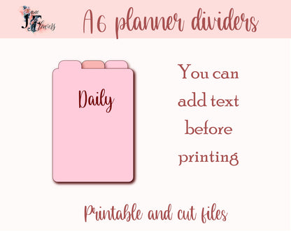 A6 top tab planner dividers, 3 top tabs, planner tabs, SVG top tab dividers, A6 tabbed divider pages, dividers for Cricut, A6 tabs templates