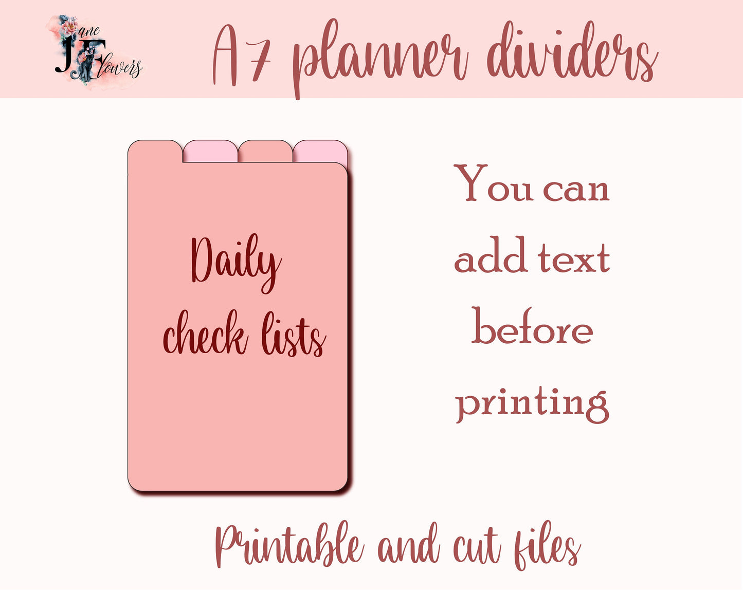 A7 planner tabs, A7 top tab dividers template, 4 divider pages, pocket tabbed dividers, dividers for Cricut, A7 top tabs templates, SVG tabs