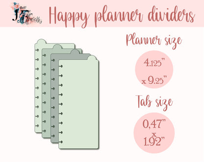 Skinny Classic Happy planner dividers svg, tabs pattern, discbound printable dividers PDF, 6 side tabs + 4 top tabs templates