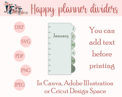 Skinny Classic Happy planner dividers svg, tabs pattern, discbound printable dividers PDF, 6 side tabs + 4 top tabs templates