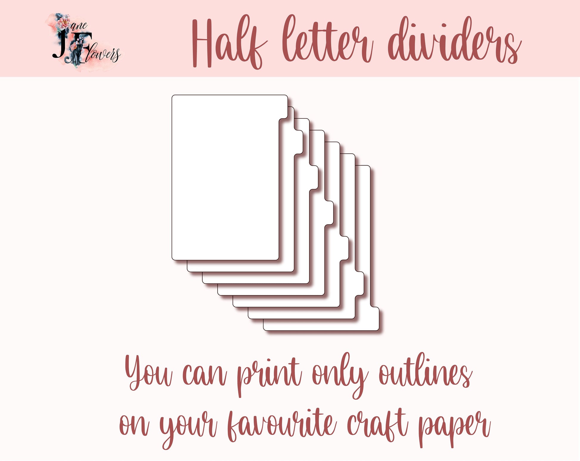 Half letter planner dividers, side tabs, tabbed dividers templates SVG, planner tabs printable, downloadable dividers pages with side tabs