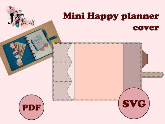 DIY minimalist Mini Happy planner cover, faux leather journal cover SVG, planner cover pattern, discbound notebook cover template