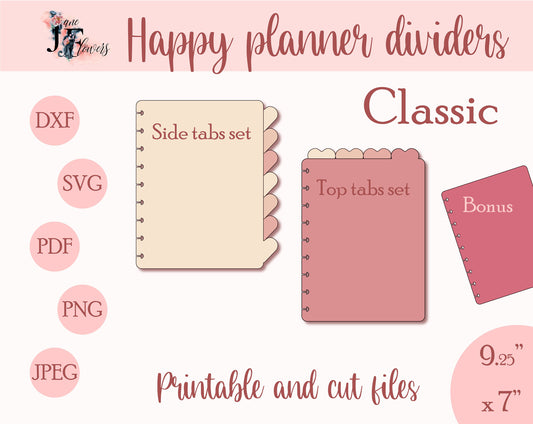 Cute dividers for Happy planner classic, Happy planner tabs SVG, disc bound divider SVG for Cricut, Happy planner supplies, top tab dividers