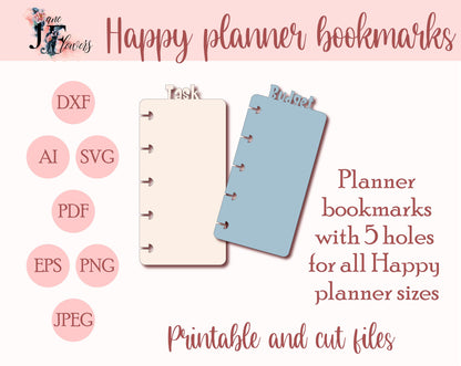 Classic Happy planner bookmark SVG template, disc bound page marker for Happy planner mini, Cricut tabs pattern, today page printable