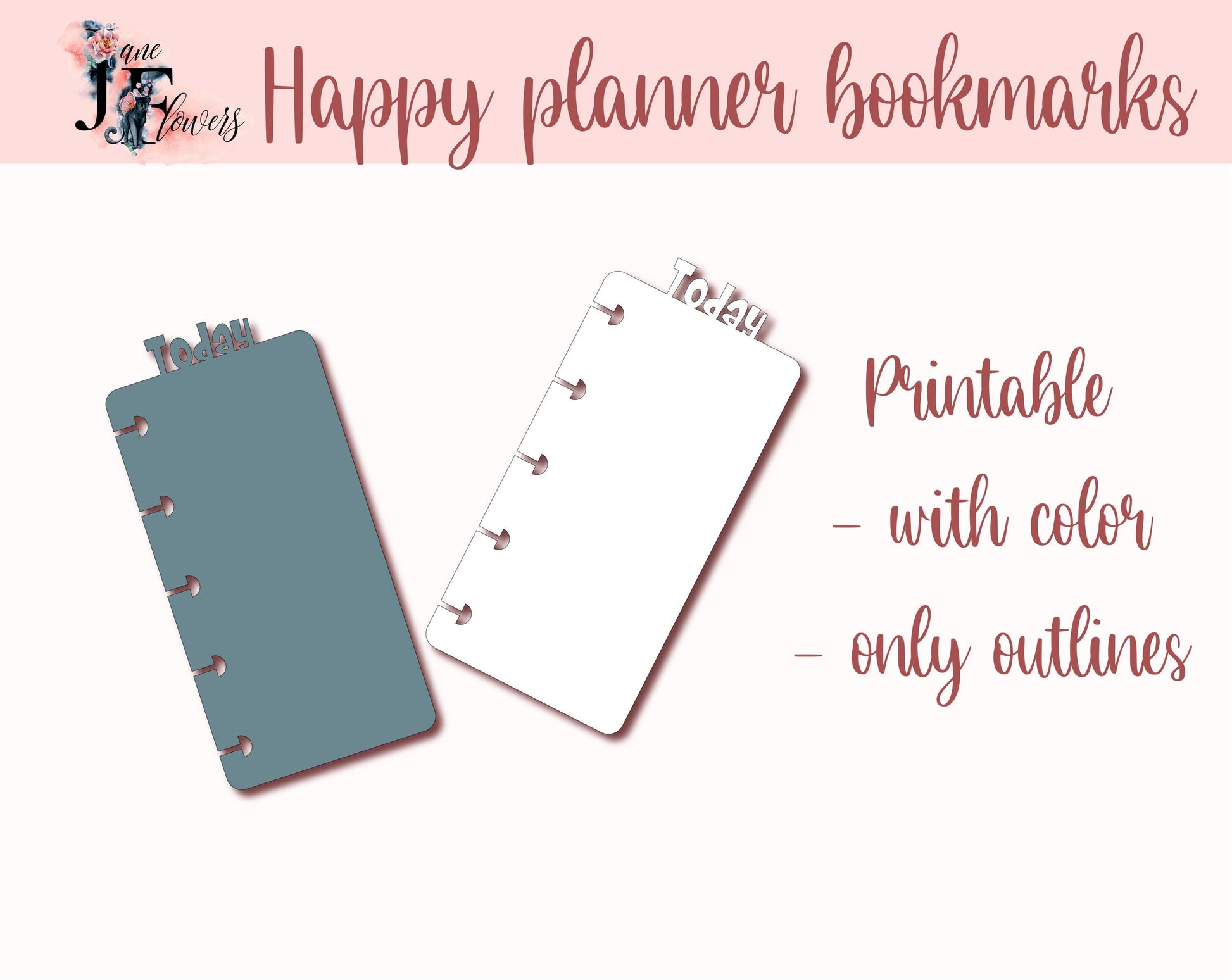 Classic Happy planner bookmark SVG template, disc bound page marker for Happy planner mini, Cricut tabs pattern, today page printable