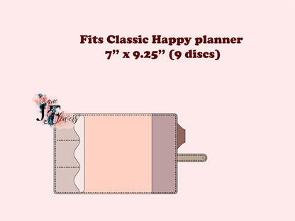 DIY minimalist Classic Happy planner cover, leather journal cover SVG, planner cover pattern, discbound notebook cover template, Cricut SVG